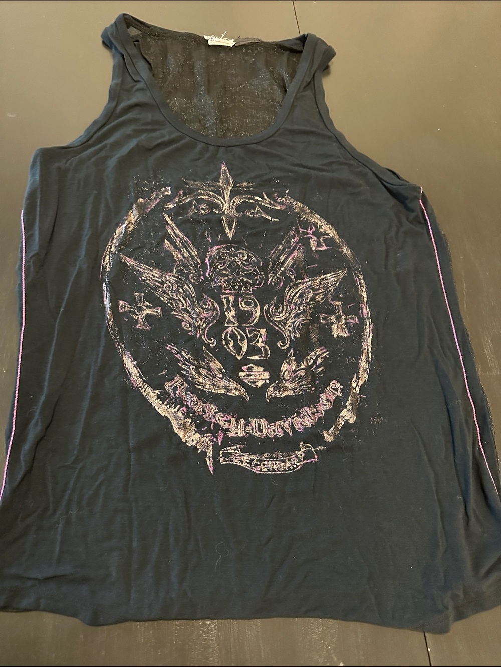 Harley-Davidson Black Tank Top with Faded Pink Graphic